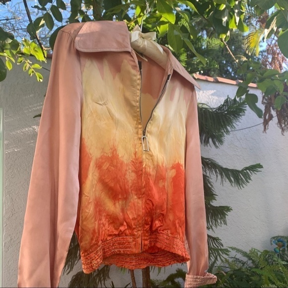 Vtg Tie Dye Crop Jacket with Collar | Pink, Orange. Yellow Gradient | S | Bomber - Picture 9 of 16